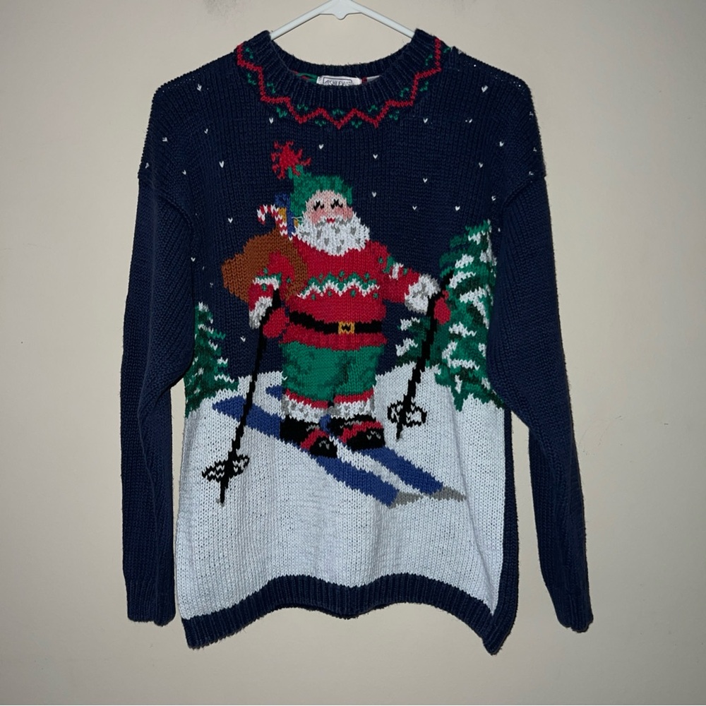 Vintage Ashley Christmas Sweater Santa Hand Knit Grandma Women’s Medium